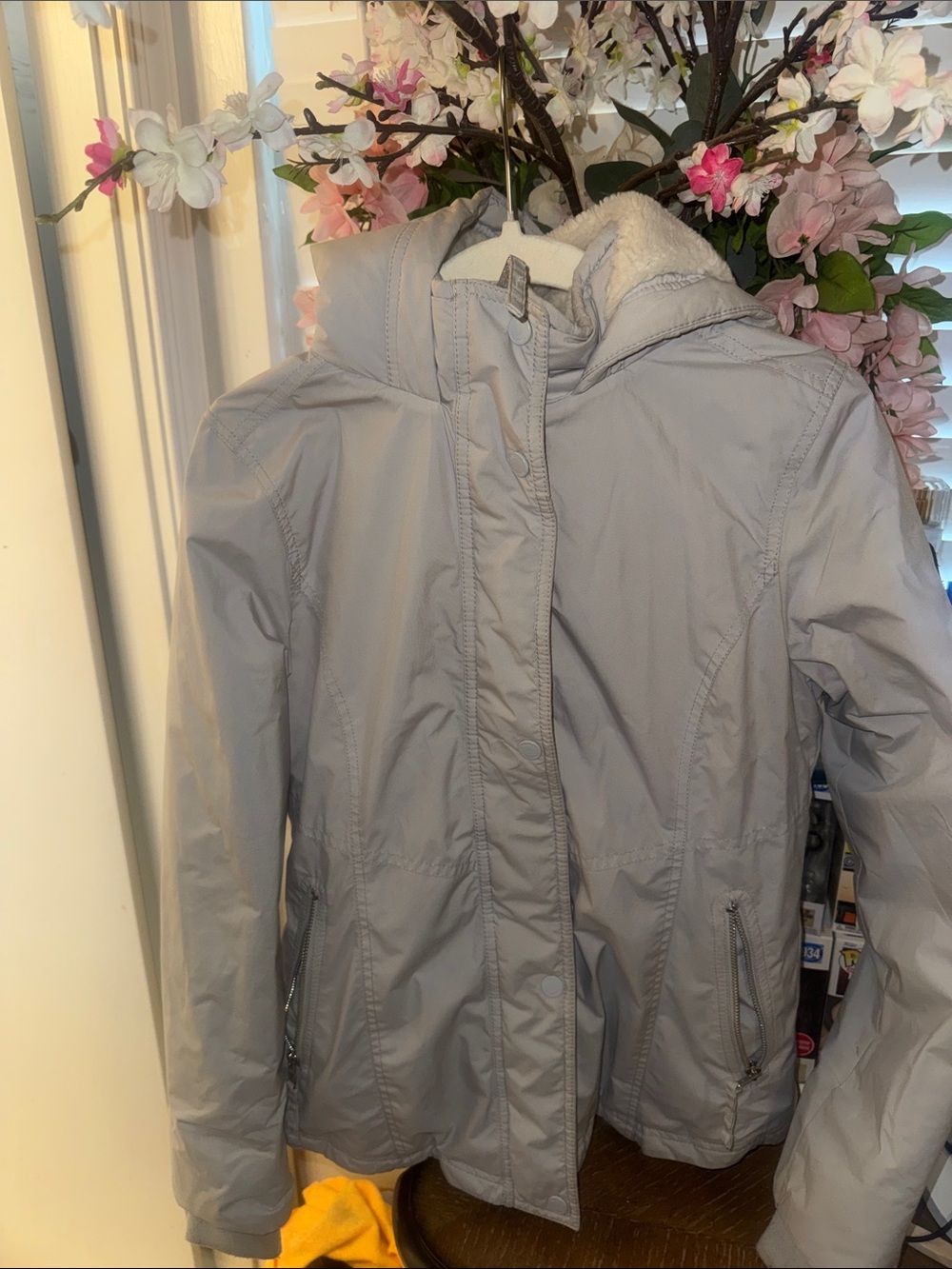 Hollister Light Gray Hooded Ski Jacket